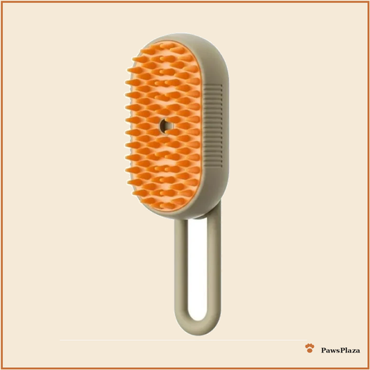 PawsPlaza pet steam grooming brush, orange, full product view