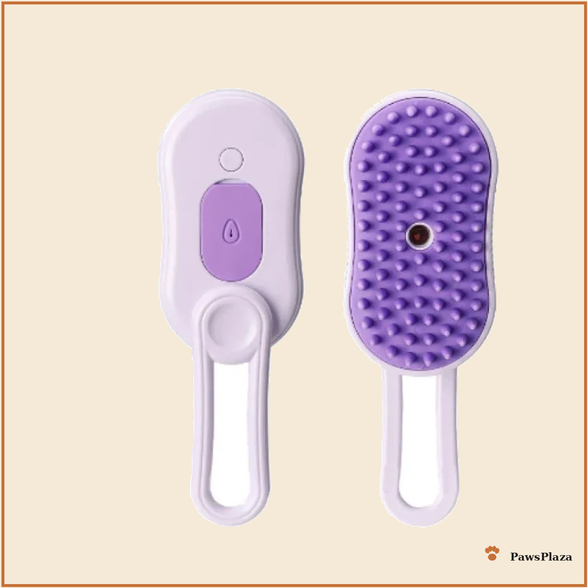 PawsPlaza pet steam grooming brush, purple and white pair