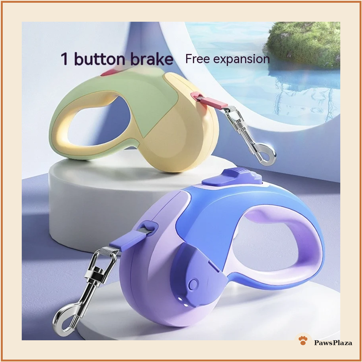 LED retractable dog leash, one-button brake and lock feature