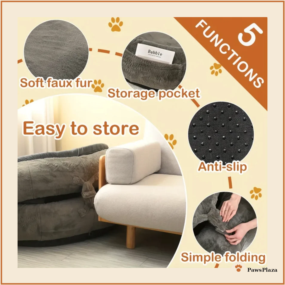 Oversized human-dog bed, features: soft plush, storage pocket, anti-slip base