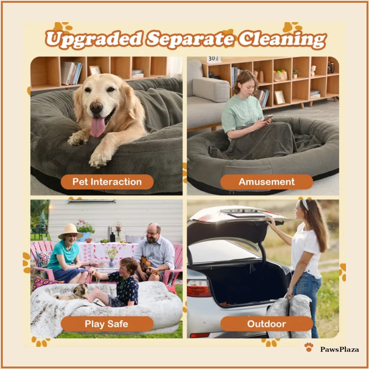 Oversized human-dog bed, removable and machine-washable cover